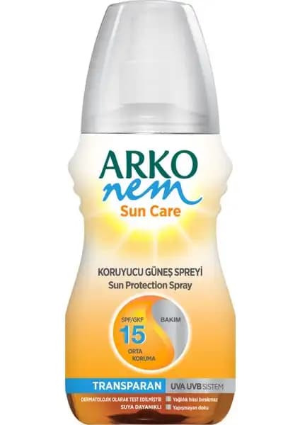 Arko Nem Transparan Güneş Koruyucu Sprey 15 Faktör Yüksek Koruma ve Pratik Kullanım