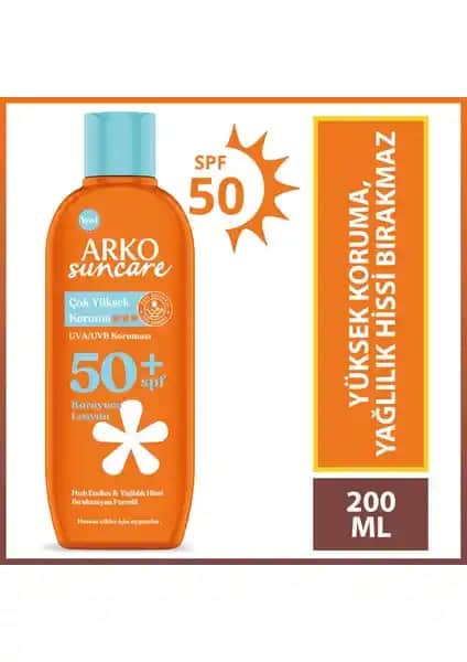 Arko Suncare SPF50+ Çok Yüksek Koruma Sunan Vücut Güneş Losyonu Güvenli ve Etkili Koruma Sağlar