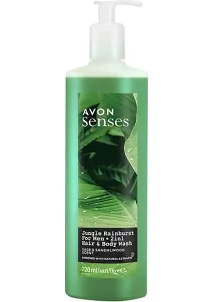 Avon Senses Jungle Rainburst Erkek Şampuanı Adaçayı ve Sandal Ağacı Kokusu ile Doğal Temizlik