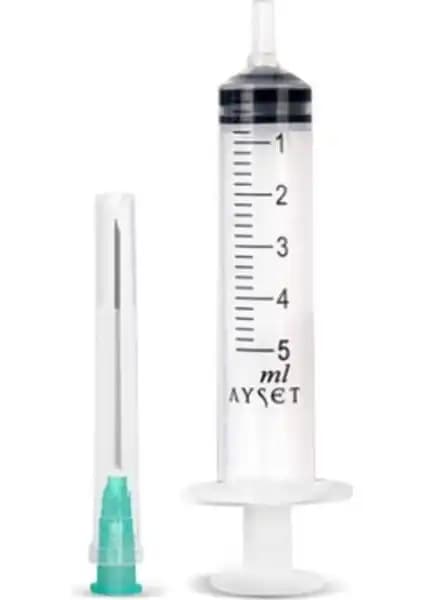 Ayset 5 ml 21g 38mm üç parçalı şırınga sağlık ve laboratuvar kullanımı için ideal çözüm