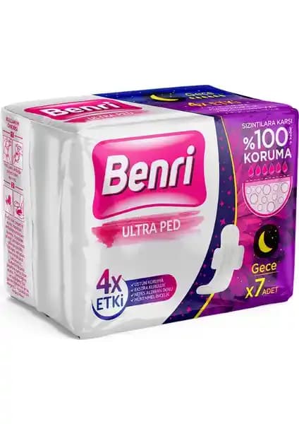 Benri Hijyenik Ped Gece 7'li: Uzun ve İnce Tasarımıyla Güvenli Gece Koruması