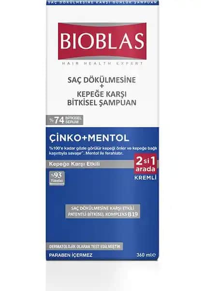 Bioblas Zinc+Menthol 2in1 Şampuan Kepeğe Karşı Etkili ve Ferahlatıcı Saç Bakım Ürünü