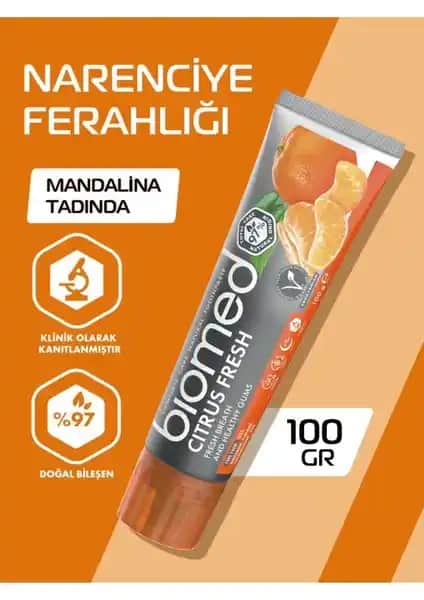 Biomed Citrus Fresh Mandalina Aromalı Bitkisel Diş Macunu: Doğal ve Güçlendirici Ağız Bakım Ürünü