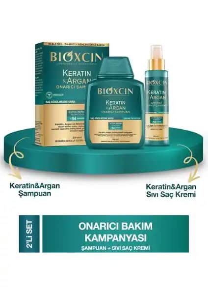 Bioxcin Keratin Argan Onarıcı Şampuan ve Bakım Kremi Saç Güçlendirme ve Parlaklık İçin