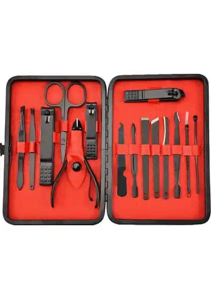 Chavin Deri Çantalı Siyah 15 Parça Manikür Seti Güvenilir ve Çok Yönlü Bakım Aracı