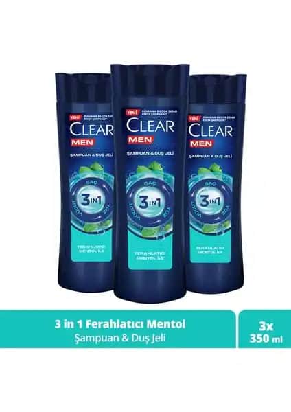 Clear Men 3 In 1 Şampuan ve Duş Jeli Ferahlatıcı Mentol ile Erkekler İçin Pratik Bakım Çözümü