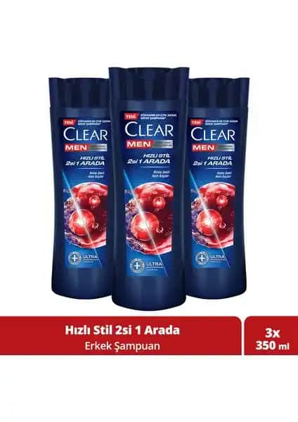 Clear Men Kepeğe Karşı Etkili Şampuan Hızlı Stil 2'si 1 Arada Erkekler İçin Günlük Kullanım