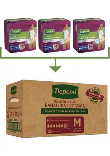 Depend Emici Kadın Külot Orta Boy 30'lu Paket Günlük Güvenlik ve Konfor Sağlar