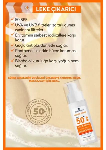 Dermavia SPF+50 Güneş Koruyucu Kremi: Yüksek Koruma ve Leke Karşıtı Özellikler