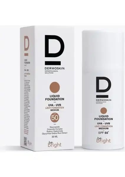 Dermoskin Be Bright SPF50+ Likit Fondöten: Doğal Görünüm ve Güneş Koruması Sağlayan Makyaj Ürünü