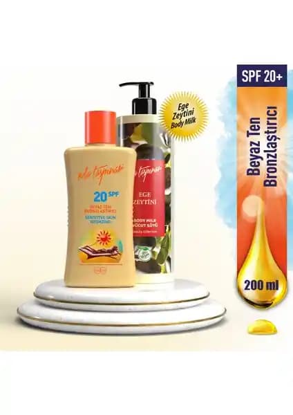 Eda Taşpınar Beyaz Ten Bronzlaştırıcı SPF 20 ve Ege Zeytinyağı Body Milk Ürünleri Özellikleri