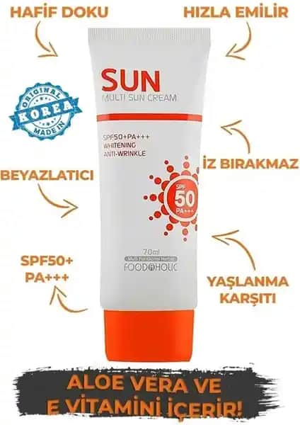 Foodaholic Sun Yapışkan His Bırakmayan SPF 50+ Güneş Kremi Kuru Ciltler İçin Güçlü Koruma