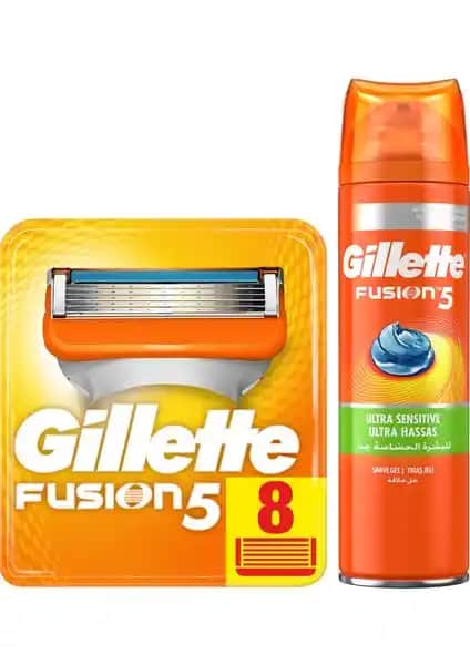 Gillette Fusion 8'li Yedek Bıçak ve Jel Seti Erkek Bakımında Günlük Kullanım İçin