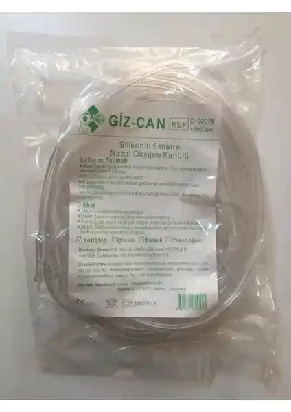 Giz-Can Silikonlu Nazal Burun Oksijen Kanülü 5 Metre Uzunlukta Yetişkinler İçin