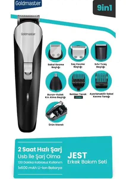 Goldmaster GM-8119 Jest 9 In 1 Erkek Bakım Seti Modern ve Çok Yönlü Kişisel Bakım Çözümü