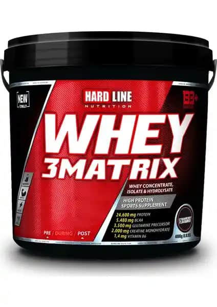 Hardline Whey 3 Matrix Protein Tozu Çilek Aroması 4000 Gr Sporcu ve Diyet Uygun Protein Takviyesi