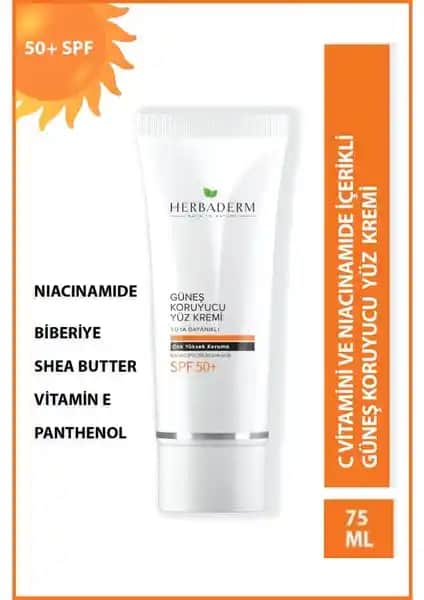 Herbaderm Suya Dayanıklı Güneş Koruyucu Yüz Kremi SPF 50+ ile Güçlü ve Hassas Cilt Koruması