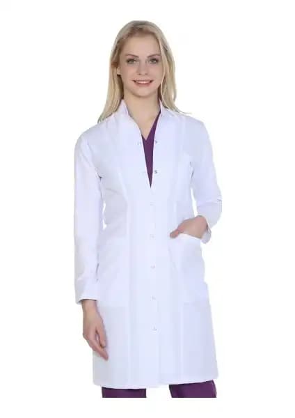 Kadınlar İçin Uzun Boy Hakim Yaka Doktor Önlüğü Sağlık Profesyonelleri İçin Şık ve Fonksiyonel Tasarım
