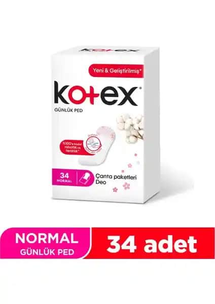 Kotex Günlük Ped Uzun Çanta Paketleri Deodorantlı Güvenli ve Konforlu Kullanım İçin