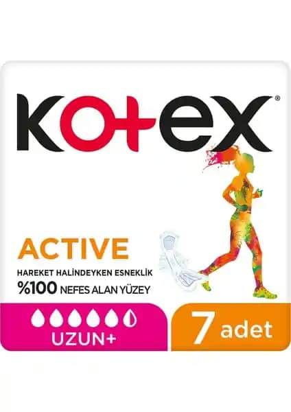 Kotex Hijyenik Ped Active Uzun 7'li Gün Boyu Güven ve Konfor Sağlayan Ped