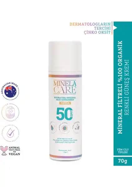 Minela Care Organik Mineral Filtreli Renkli Yüz Güneş Kremi SPF 50 ile Doğal ve Güvenli Güneş Koruması