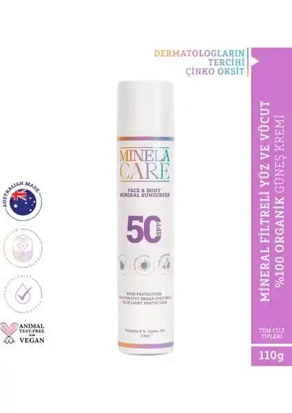 Minela Care Organik Mineral Filtreli Yüz ve Vücut Güneş Kremi SPF 50 Doğal Koruma