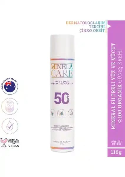 Minela Care Organik Mineral Filtreli Yüz ve Vücut Güneş Kremi SPF 50 Doğal Koruma