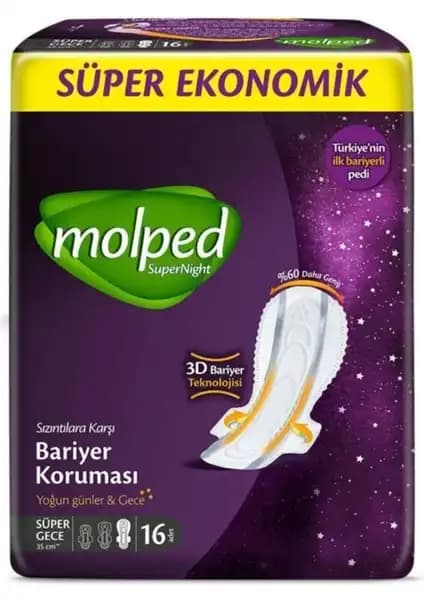 Molped Supernight Gece Hijyenik Ped: Yüksek Emicilik ve Güvenle Gece Kullanımı