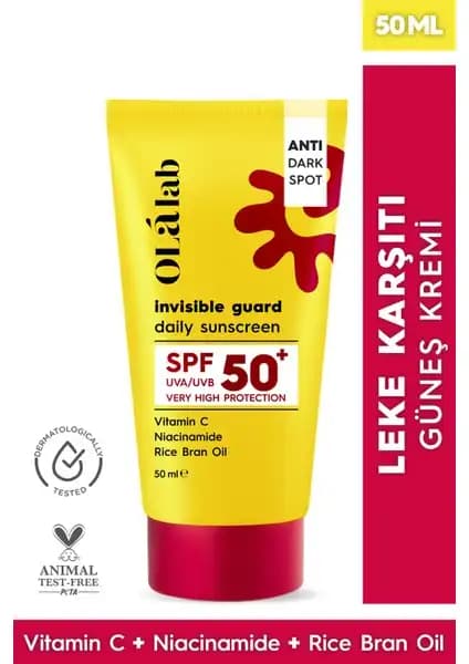 OlaLab C Vitaminli Leke Karşıtı SPF 50+ Yüz Güneş Kremi - Günlük Cilt Koruma ve Aydınlatıcı Etki