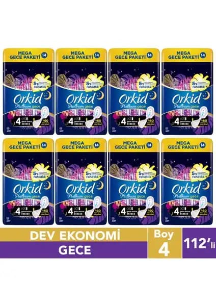 Orkid Platinum Hijyenik Ped Gece Extra 112 Adet - Yüksek Koruma ve Konfor Sağlar
