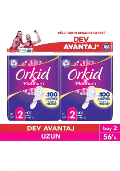 Orkid Platinum Uzun 56'lı Cesaret Paketi Günlük Güvenli ve Konforlu Hijyenik Pedler