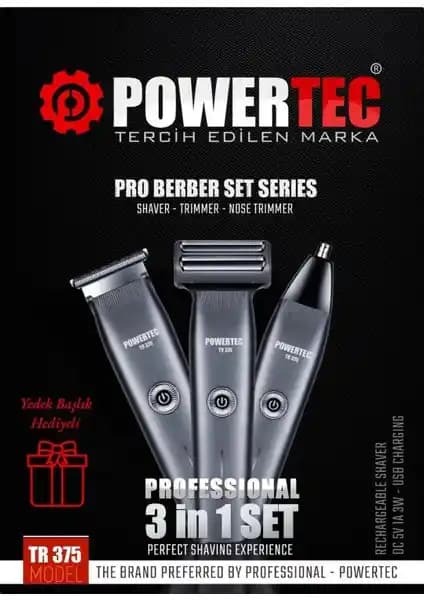 Powertec TR-375 Çok Fonksiyonlu Erkek Tıraş Seti Günlük Bakım için Uygun ve Pratik