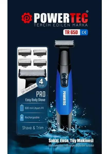 Powertec TR-650 Vücut ve Sakal Tıraşı İçin Çok Yönlü Kablosuz Tıraş Makinesi