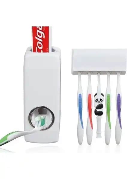 Pratik ve Hijyenik Kullanım İçin Otomatik Diş Macunu Sıkıcı ve Fırça Tutucu Seti