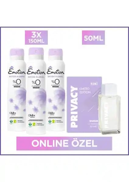 Privacy Women Limited Edition Edt ve Emotion Detox Floral Deodorant Seti Türkiye Üretimi Kadınlar İçin Hafif ve Ferah Koku