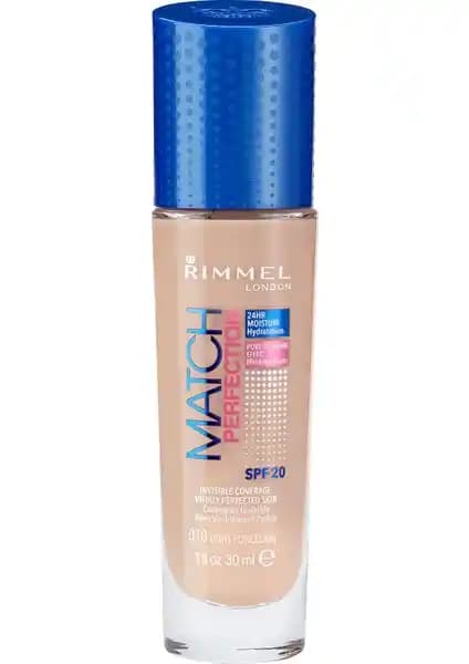 Rimmel London Match Perfection Fondöten 10 Light Porcelain: Açık Tenler İçin Doğal ve Hafif Makyaj Ürünü