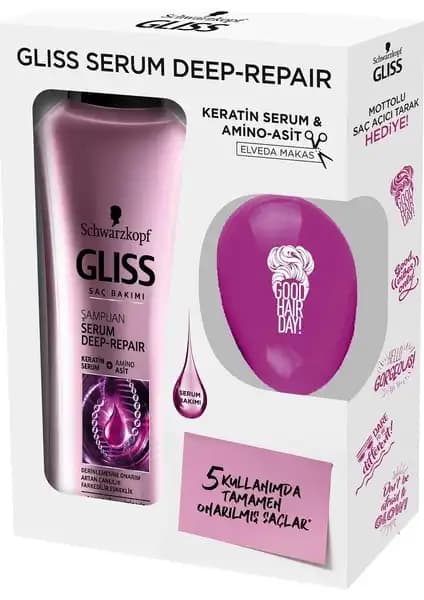 Saç Sağlığını Yenileyen Gliss Serum Deep Repaır Şampuan ve Saç Açıcı Tarak Ürünleri