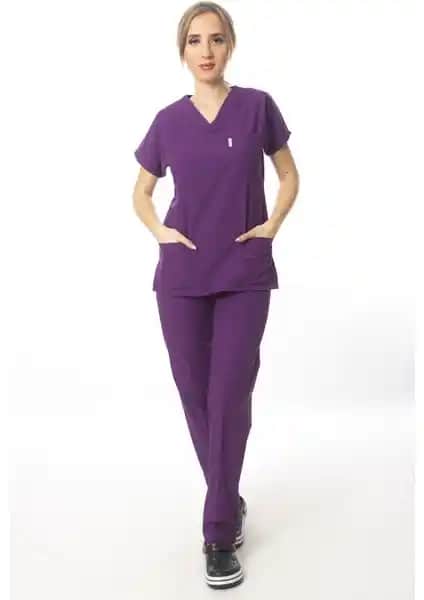Sağlık Profesyonelleri İçin Şık ve Konforlu Mor Cerrahi Üniforma Takımı