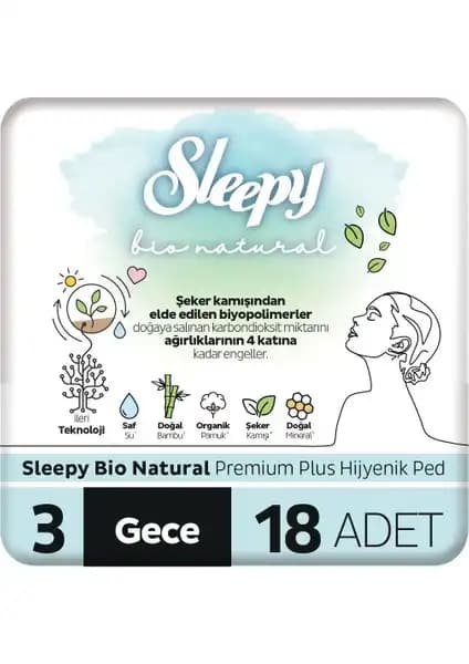 Sleepy Bio Natural Premium Plus Hijyenik Ped: Günlük ve Gece Kullanımı İçin Yüksek Kaliteli Kadın Pedleri