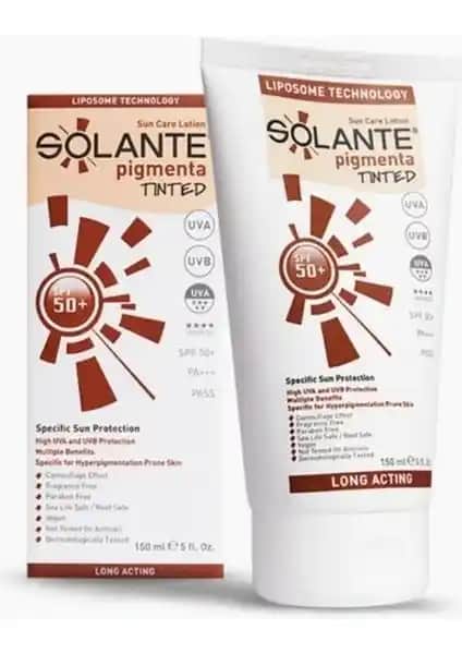 Solante Pigmenta Tinted Güneş Koruyucu Losyon SPF 50+ ile yüksek koruma ve doğal görünüm sağlama