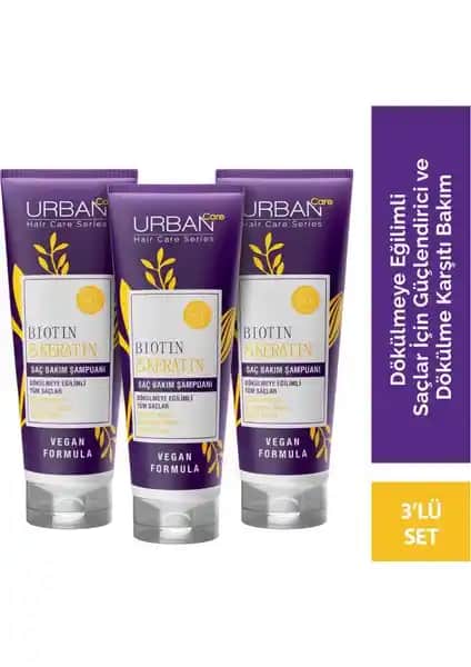 Urban Care Biotin ve Keratin İçerikli Saç Bakım Şampuanı 3'lü Set Saç Güçlendirme ve Dökülmeye Karşı Etkili