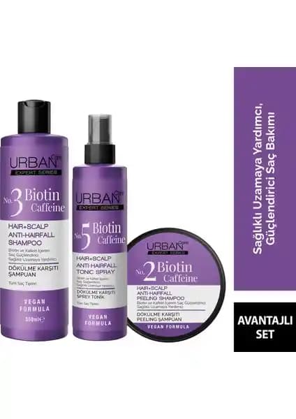 Urban Care Expert Biotin & Kafein 3'lü Saç Bakım Seti Doğal ve Vegan İçeriklerle Saç Sağlığını Destekler