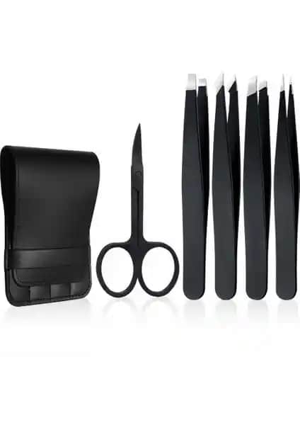 Valkyrie Profesyonel Paslanmaz Çelik 5'li Cımbız Seti Şık Deri Çantalı Tasarım