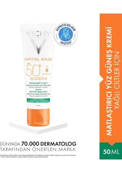 Vichy Capital Soleil Matlaştırıcı SPF 50+ Yüz Güneş Kremi: Yağlı ve Hassas Ciltler İçin Koruma ve Matlaştırıcı Etki