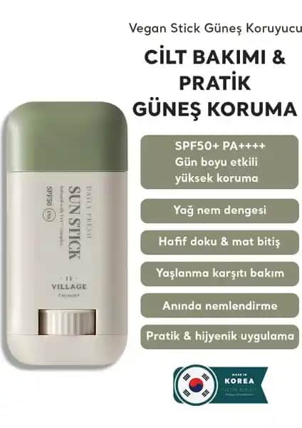 Village 11 Factory Günlük Taze Güneş Koruyucu Stick SPF50+ PA++++: Pratik ve Güçlü Koruma Çözümü