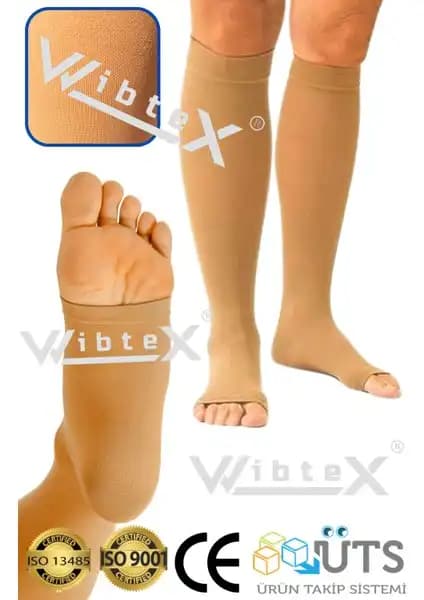 Wibtex Diz Altı Varis Çorabı Burnu Açık, Orta Basınçlı, Ten Rengi, Erkek ve Kadınlar İçin