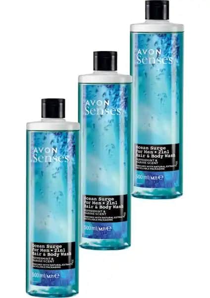 Avon Senses Ocean Surge Nane ve Deniz Kokulu Erkek Duş Jeli - Ferahlatıcı ve Enerji Verici 85 Karakter