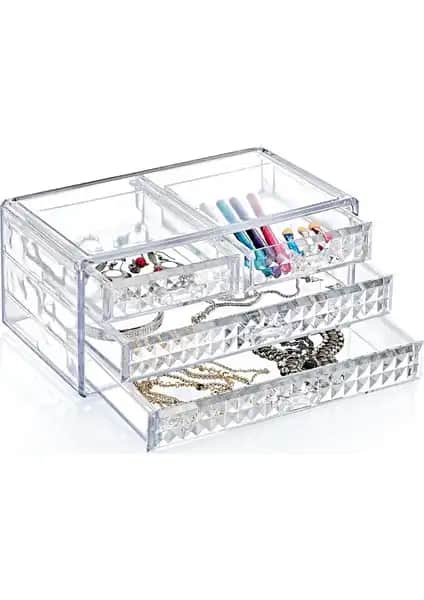 Box Up Diamond 4 Gözlü Çekmece Organizer ile Kozmetik ve Makyaj Düzeninizi Sağlamlaştırın