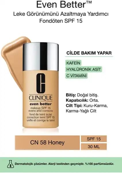 Clinique Even Better Doğal Bitişli Fondöten SPF 15 Cilt Tonunu Eşitleyen Günlük Kullanım Ürünü