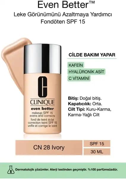 Clinique Even Better Doğal Bitişli Fondöten SPF 15 ile Cilt Tonunu Eşitleyen Günlük Makyaj Ürünü